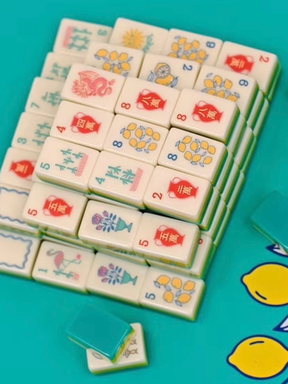 Maison Lude Mahjong Tile Set Yellow & Green Accents